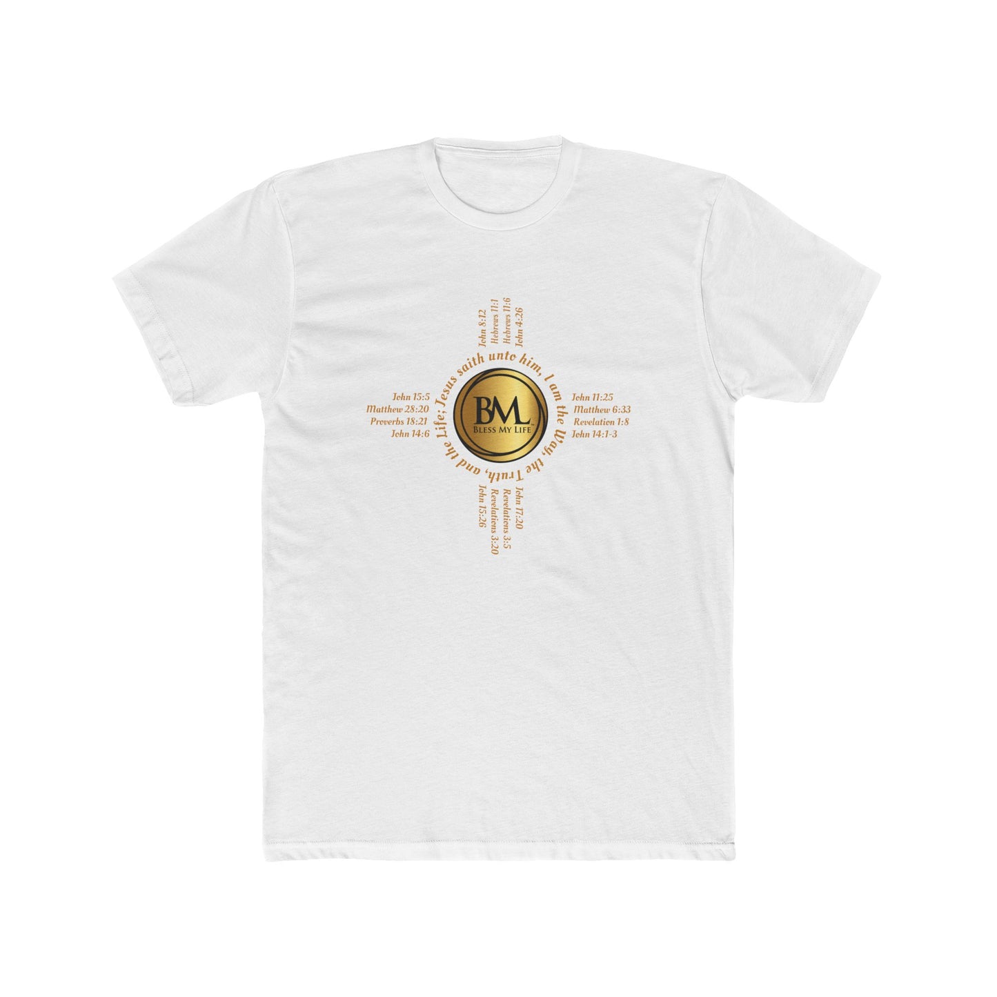 A New Mexican Favorite, Kingdom Comfort Cotton Crew with Biblical Scriptures surrounding BML logo and in the form of the famed & respected Zia Pueblo Symbol