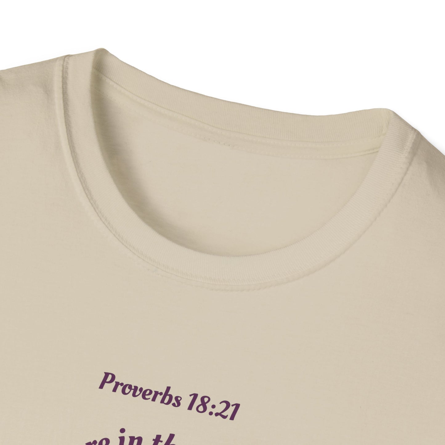 Proverbs 18:21 Death and life are in the power of the tongue, Purple Logo, Unisex Triblend Tee, A daily reminder to speak, think, and act as positively as possible.