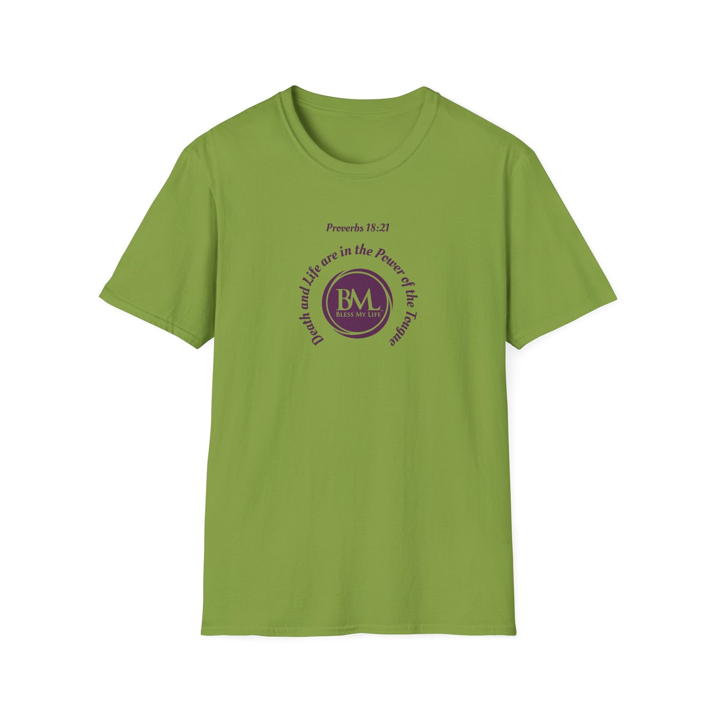Proverbs 18:21 Death and life are in the power of the tongue, Purple Logo, Unisex Triblend Tee, A daily reminder to speak, think, and act as positively as possible.