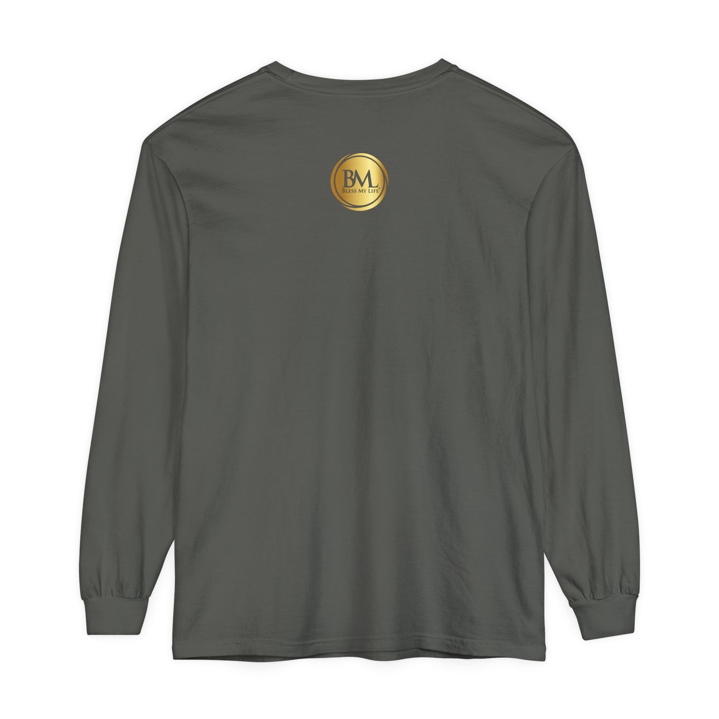 BML Faith Unisex Long Sleeve – Yesua and Cross, Garment-Dyed