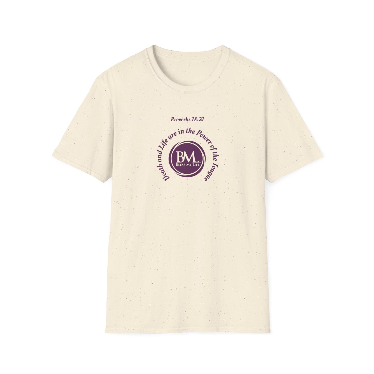 Proverbs 18:21 Death and life are in the power of the tongue, Purple Logo, Unisex Triblend Tee, A daily reminder to speak, think, and act as positively as possible.