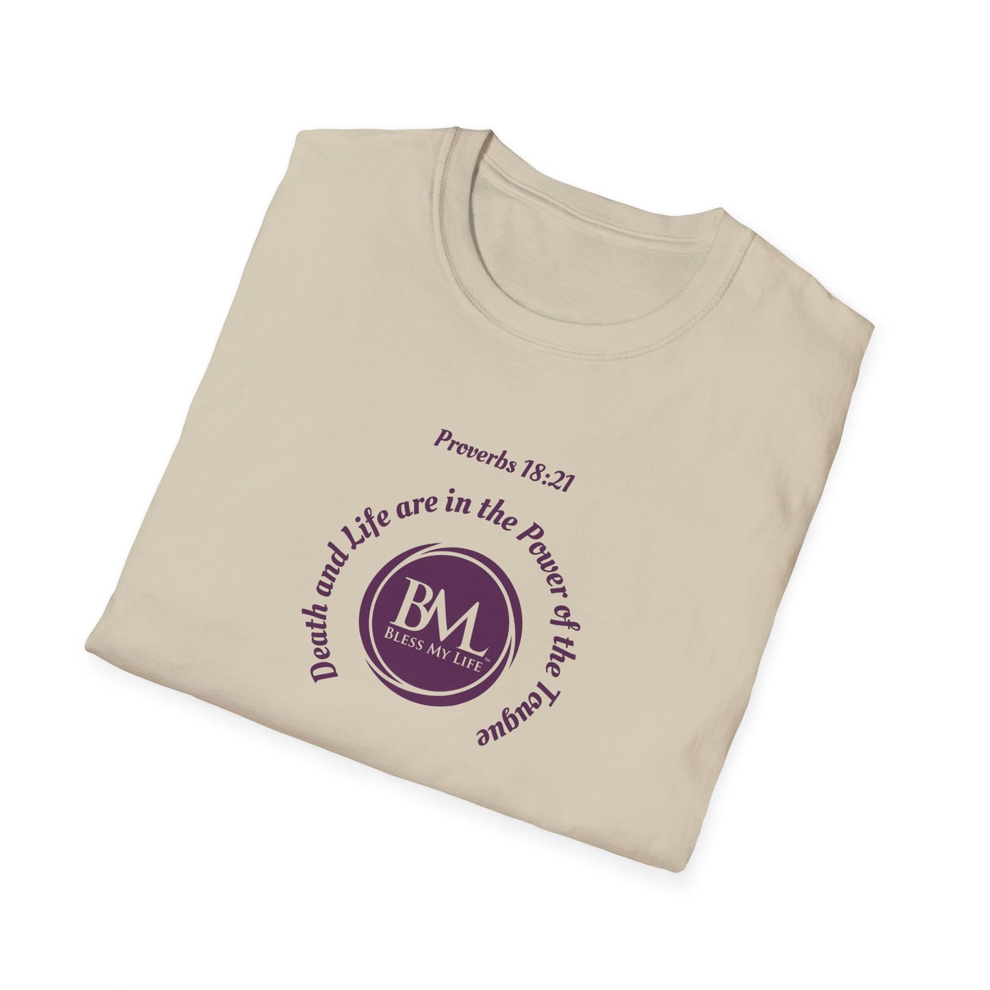 Proverbs 18:21 Death and life are in the power of the tongue, Purple Logo, Unisex Triblend Tee, A daily reminder to speak, think, and act as positively as possible.