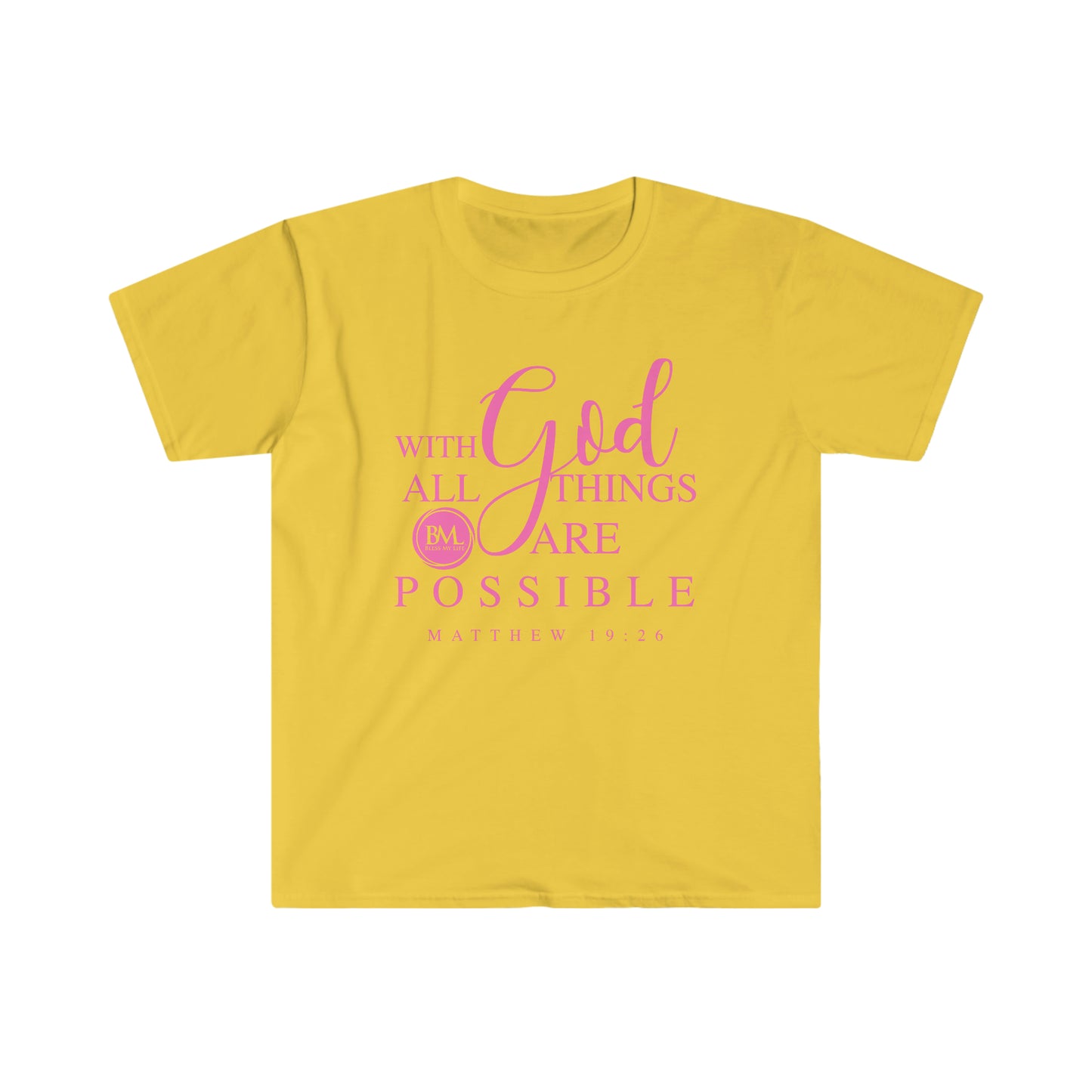 Matthew 19:26 With God All Things Are Possible | Women's Softstyle T-Shirt | Bless My Life