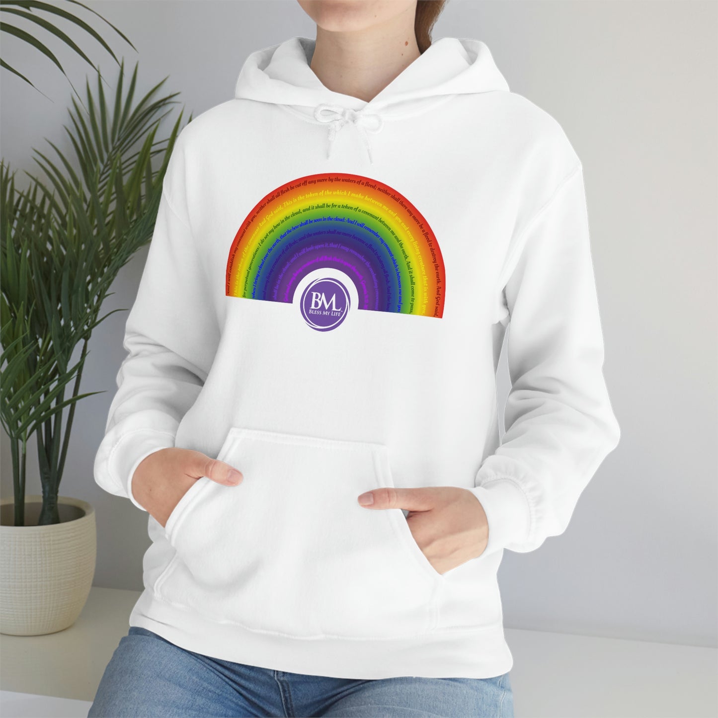 God's covenant in Biblical Scripture & in the form of His bow, A Worldwide Favorite Covenant seeing in the sky by Billions! Unisex Heavy Blend™ Hooded Sweatshirt