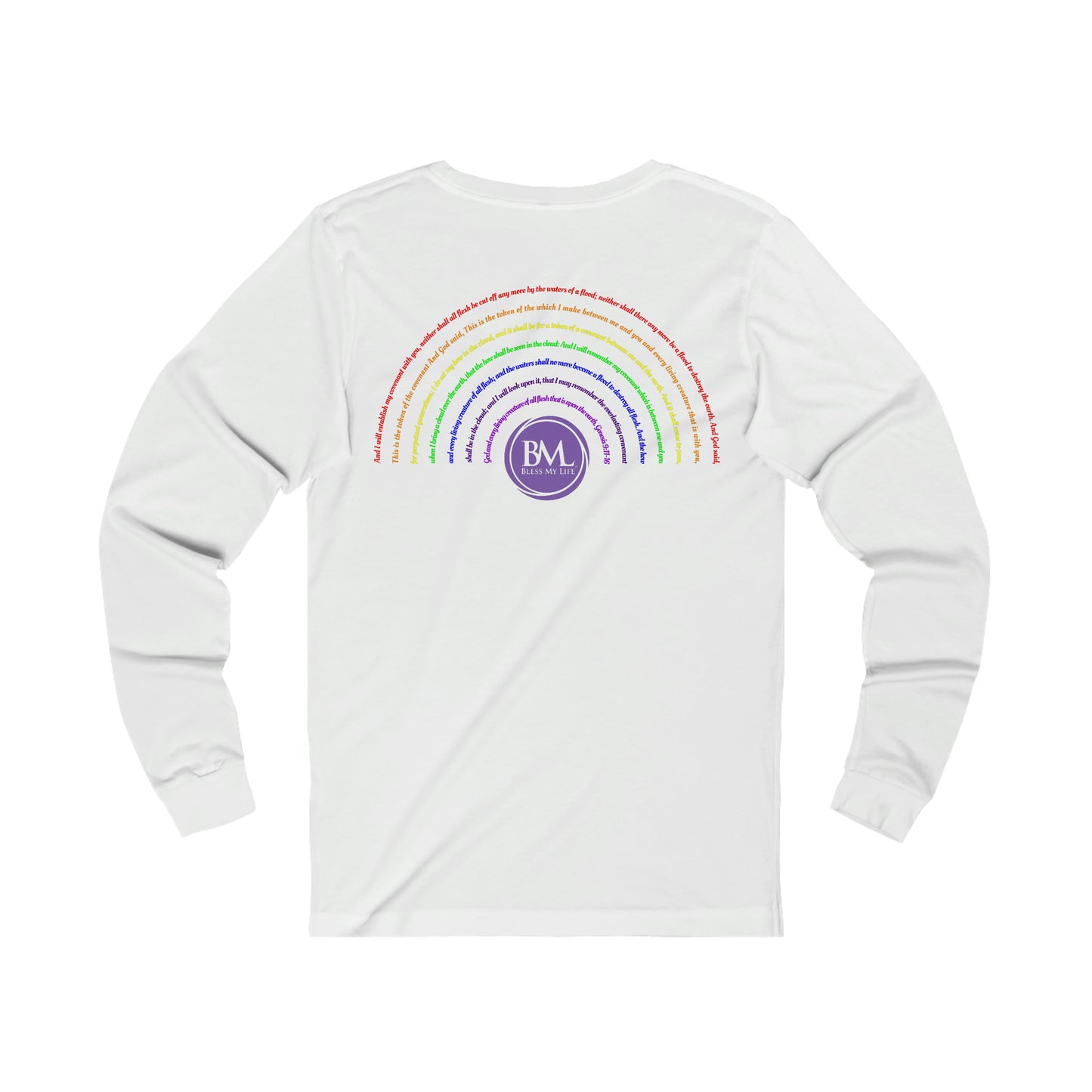 God's covenant in Biblical Scripture & in the form of His bow, the Rainbow. A Worldwide Favorite Covenant seeing in the sky by Billions! Unisex Jersey Long Sleeve Tee
