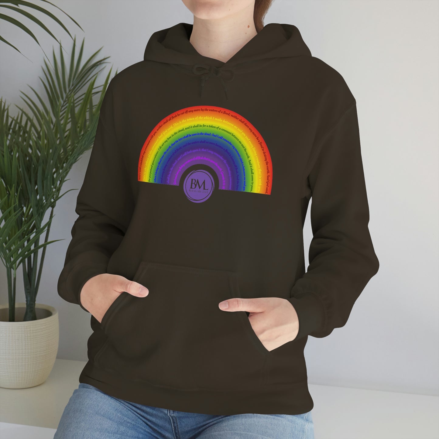 God's covenant in Biblical Scripture & in the form of His bow, A Worldwide Favorite Covenant seeing in the sky by Billions! Unisex Heavy Blend™ Hooded Sweatshirt
