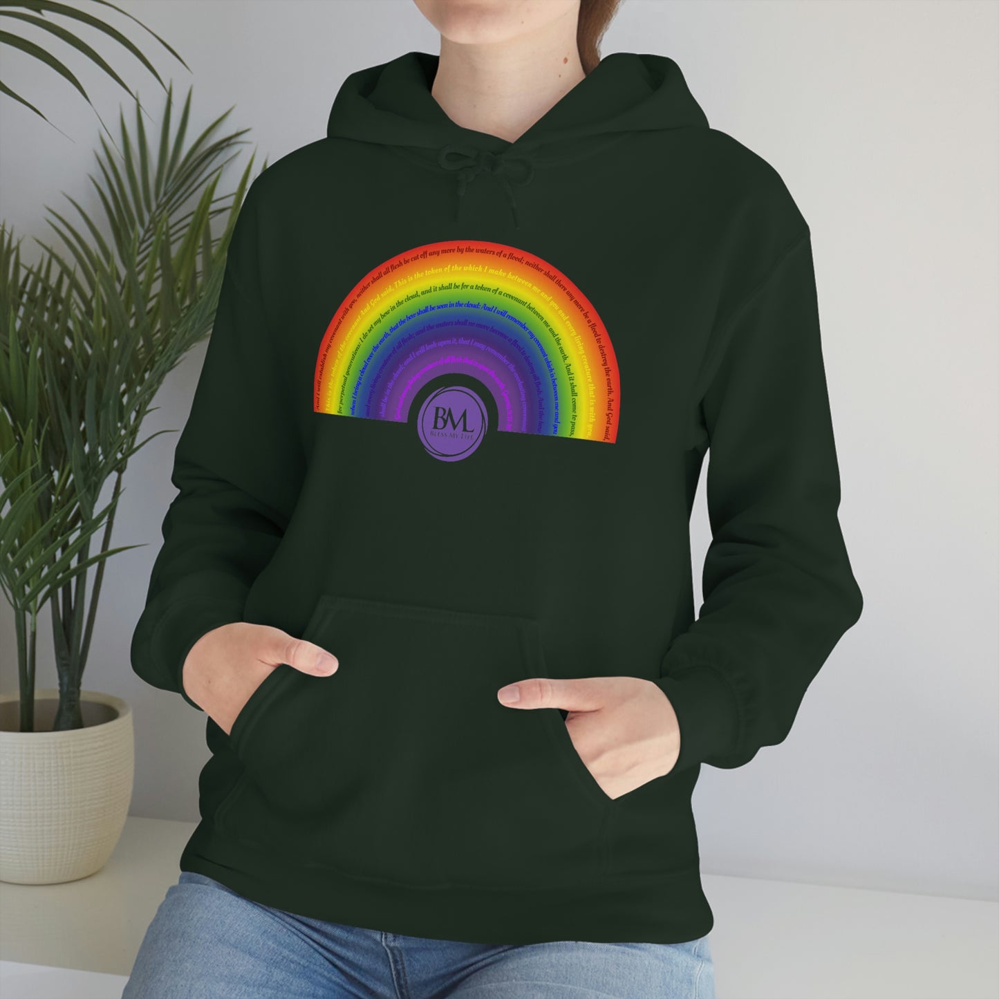 God's covenant in Biblical Scripture & in the form of His bow, A Worldwide Favorite Covenant seeing in the sky by Billions! Unisex Heavy Blend™ Hooded Sweatshirt
