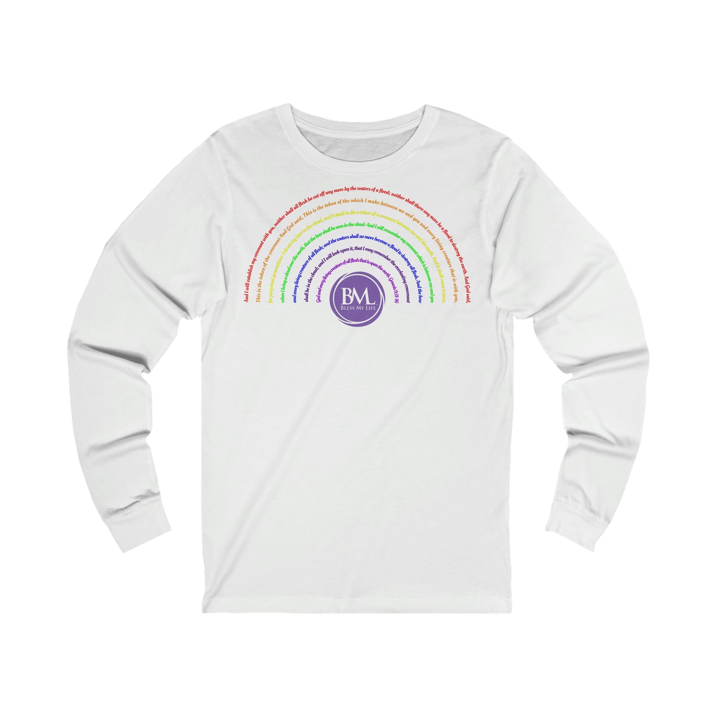 God's covenant in Biblical Scripture & in the form of His bow, the Rainbow. A Worldwide Favorite Covenant seeing in the sky by Billions! Unisex Jersey Long Sleeve Tee