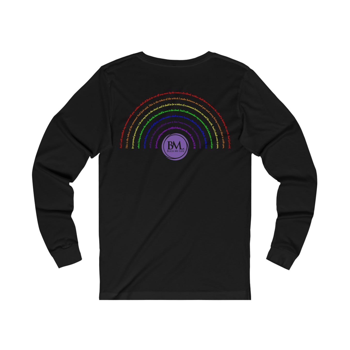 God's covenant in Biblical Scripture & in the form of His bow, the Rainbow. A Worldwide Favorite Covenant seeing in the sky by Billions! Unisex Jersey Long Sleeve Tee