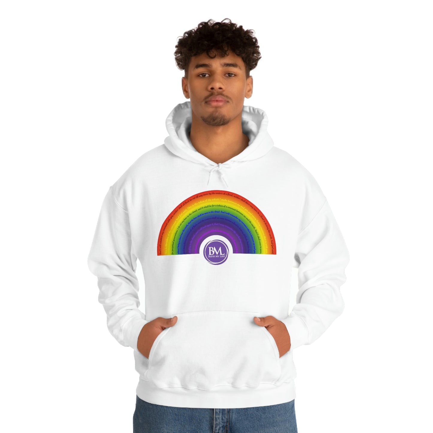 God's covenant in Biblical Scripture & in the form of His bow, A Worldwide Favorite Covenant seeing in the sky by Billions! Unisex Heavy Blend™ Hooded Sweatshirt
