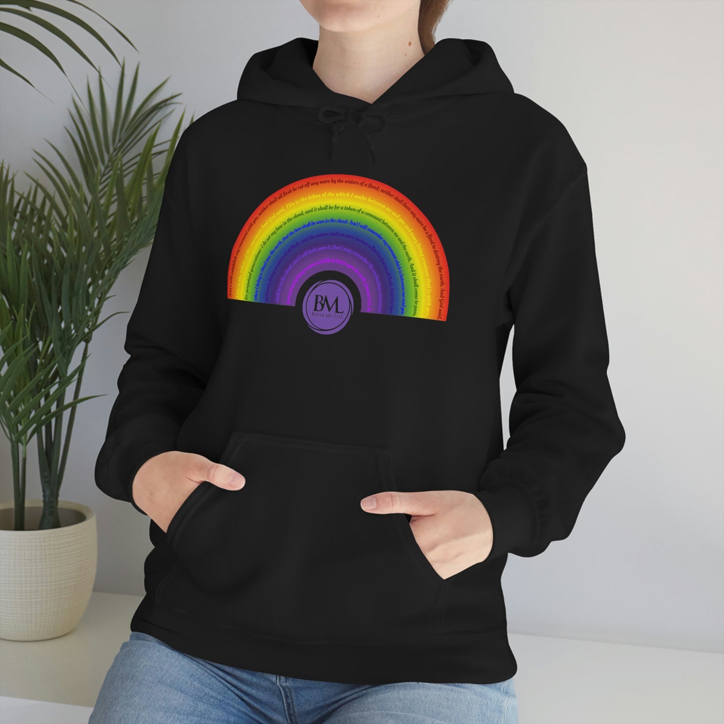 God's covenant in Biblical Scripture & in the form of His bow, A Worldwide Favorite Covenant seeing in the sky by Billions! Unisex Heavy Blend™ Hooded Sweatshirt