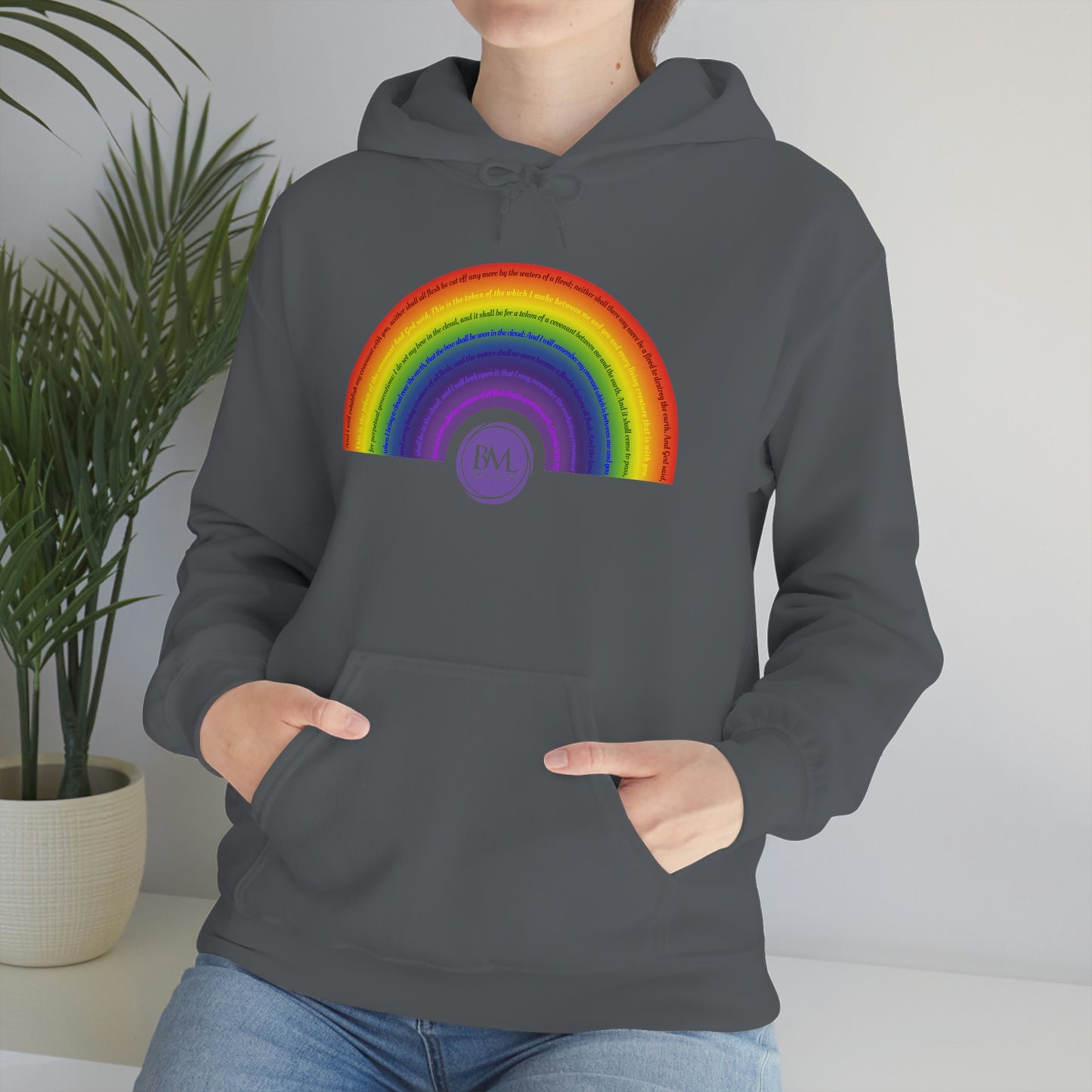 God's covenant in Biblical Scripture & in the form of His bow, A Worldwide Favorite Covenant seeing in the sky by Billions! Unisex Heavy Blend™ Hooded Sweatshirt