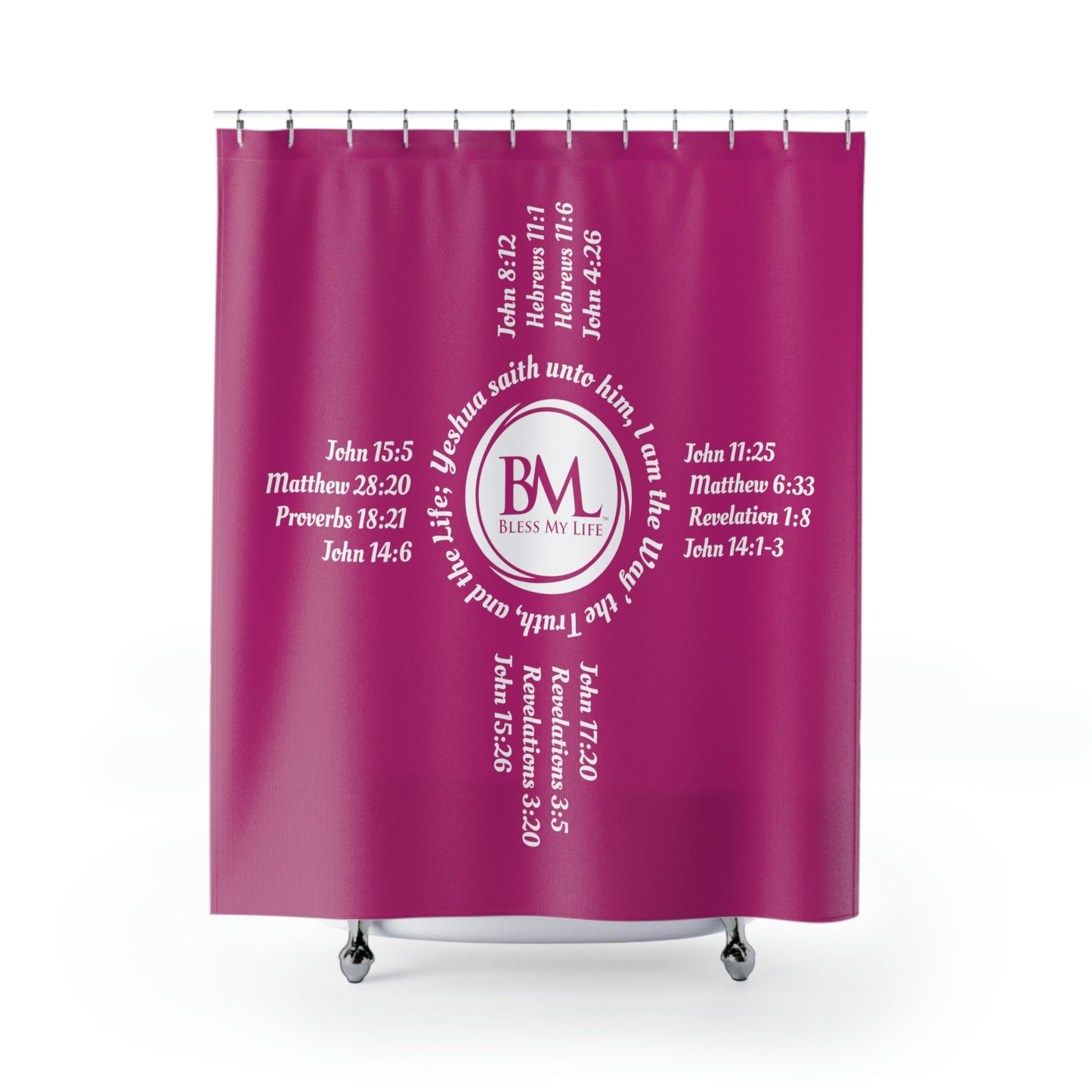 Zia Symbols with Biblical Scriptures, A New Mexico Icon & Favorite! Pink Shower Curtains with White Zia!