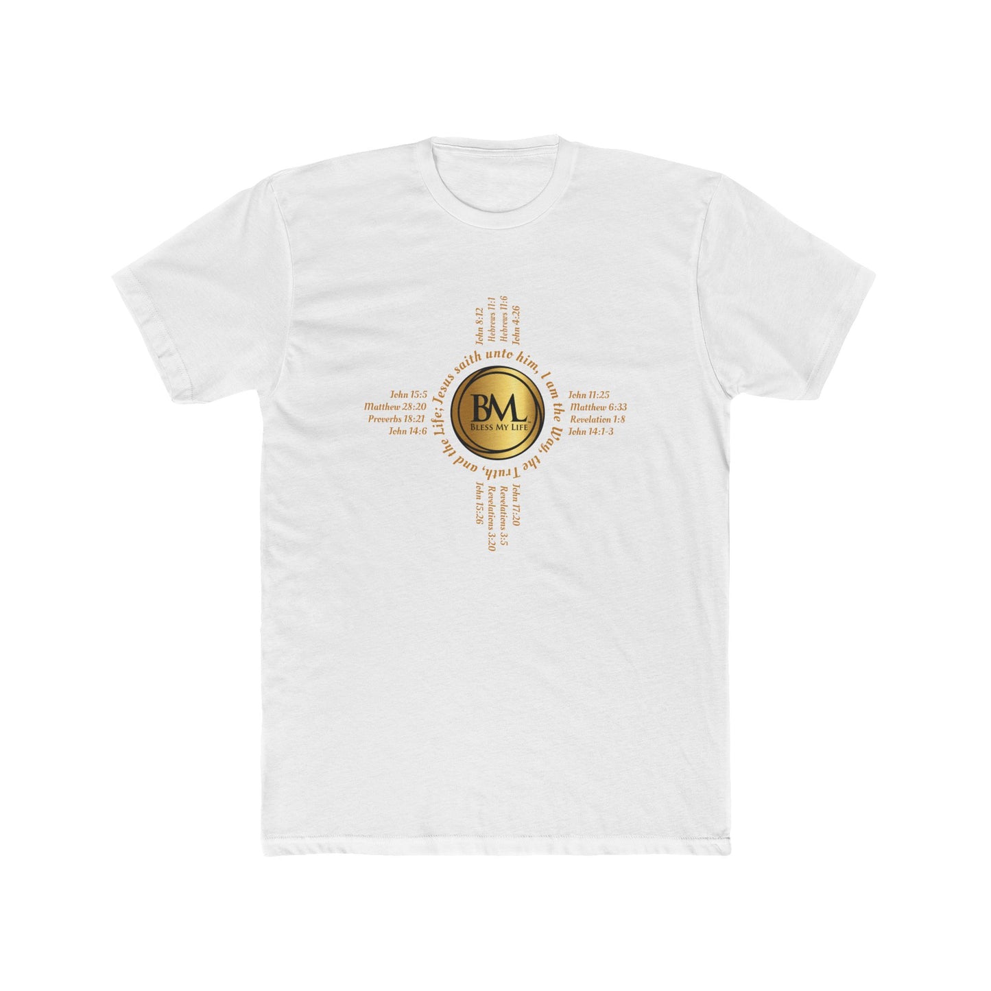 A New Mexican Favorite, Kingdom Comfort Cotton Crew with Biblical Scriptures surrounding BML logo and in the form of the famed & respected Zia Pueblo Symbol