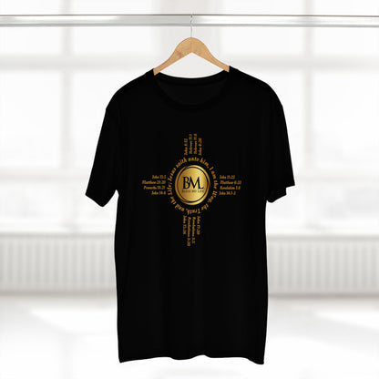 A New Mexican Favorite, Kingdom Essential Tee with Biblical Scriptures surrounding BML logo and in the form of the famed & respected Zia Pueblo Symbol