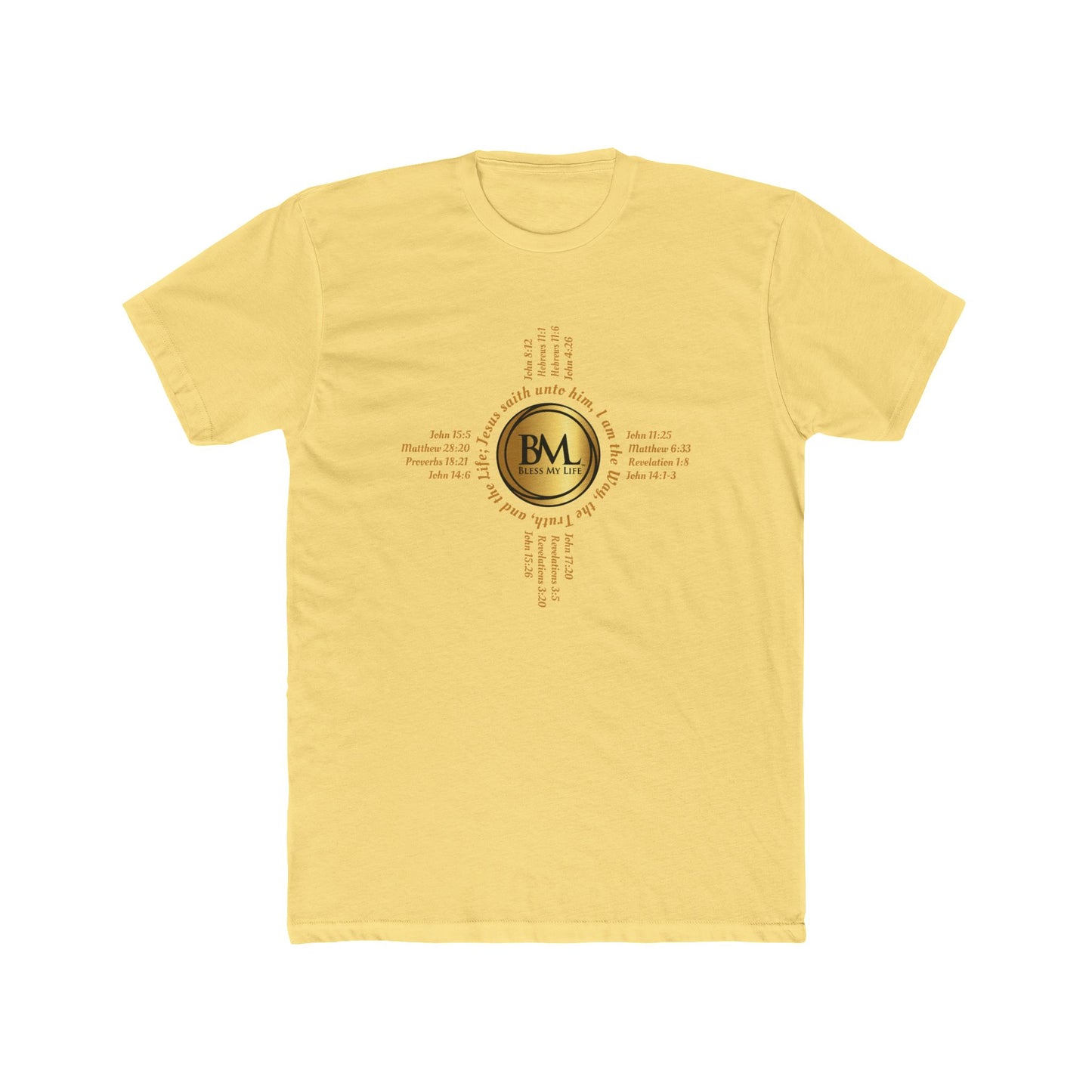 A New Mexican Favorite, Kingdom Comfort Cotton Crew with Biblical Scriptures surrounding BML logo and in the form of the famed & respected Zia Pueblo Symbol