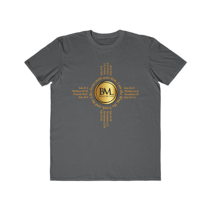 A New Mexican Favorite, Kingdom Walk Fashion Tee with Biblical Scriptures surrounding BML logo and in the form of the famed & respected Zia Pueblo Symbol