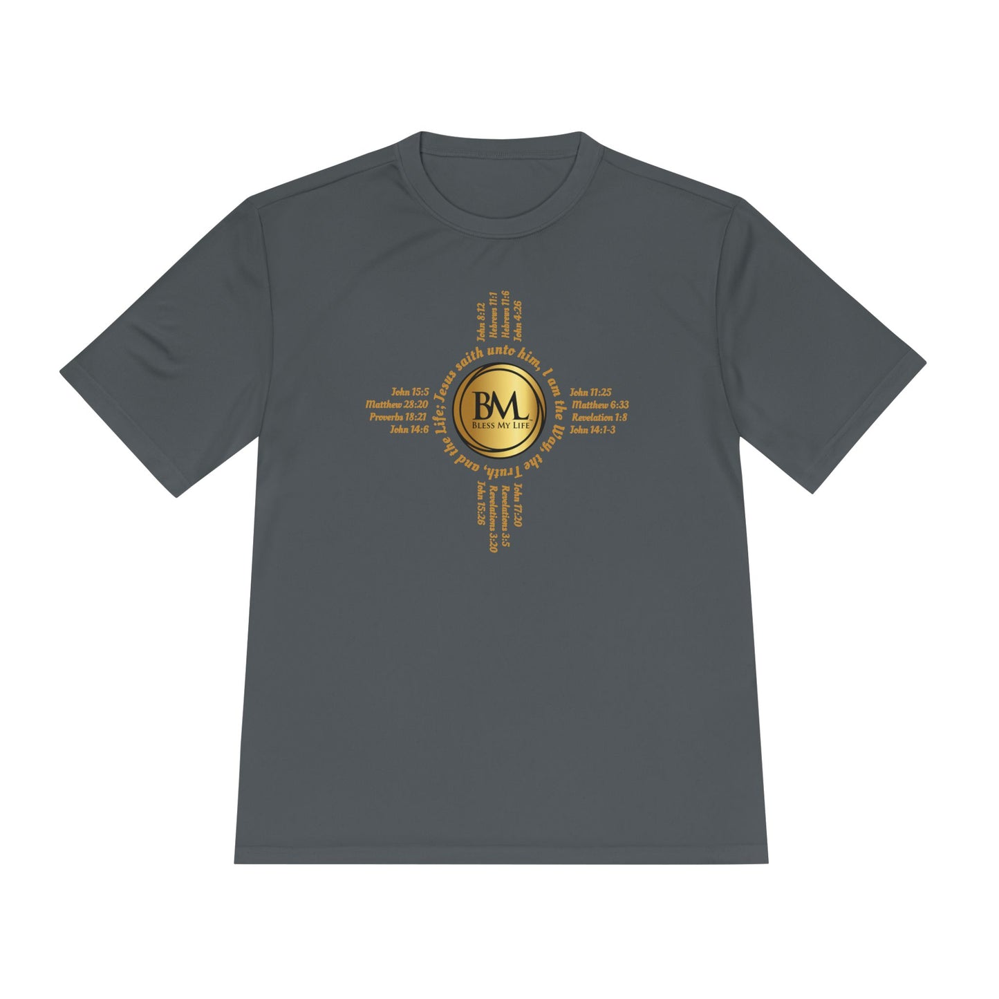 A New Mexican Favorite, King’s Strength Heavy Tee with Biblical Scriptures surrounding BML logo and in the form of the famed & respected Zia Pueblo Symbol