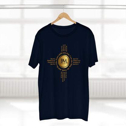 A New Mexican Favorite, Kingdom Essential Tee with Biblical Scriptures surrounding BML logo and in the form of the famed & respected Zia Pueblo Symbol