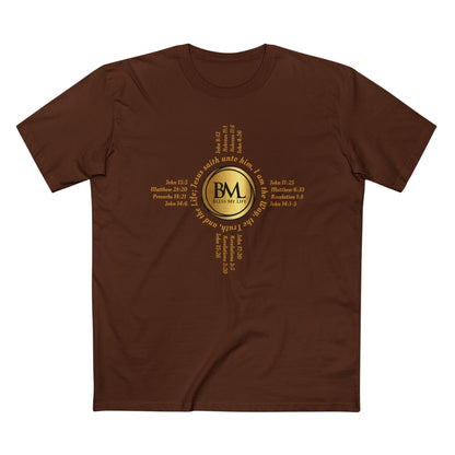 A New Mexican Favorite, Kingdom Essential Tee with Biblical Scriptures surrounding BML logo and in the form of the famed & respected Zia Pueblo Symbol