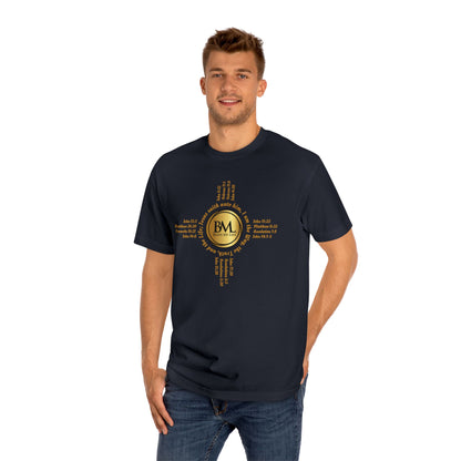 A New Mexican Favorite, Eternal Grace Classic Tee with Biblical Scriptures surrounding BML logo and in the form of the famed & respected Zia Pueblo Symbol