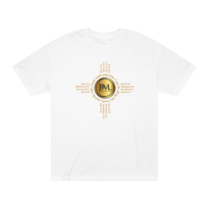 A New Mexican Favorite, Eternal Grace Classic Tee with Biblical Scriptures surrounding BML logo and in the form of the famed & respected Zia Pueblo Symbol