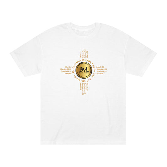 A New Mexican Favorite, Eternal Grace Classic Tee with Biblical Scriptures surrounding BML logo and in the form of the famed & respected Zia Pueblo Symbol