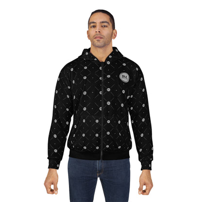 Unisex Zip Hoodie – BML All-Over Pattern Design