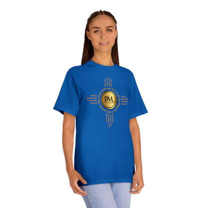 A New Mexican Favorite, Eternal Grace Classic Tee with Biblical Scriptures surrounding BML logo and in the form of the famed & respected Zia Pueblo Symbol