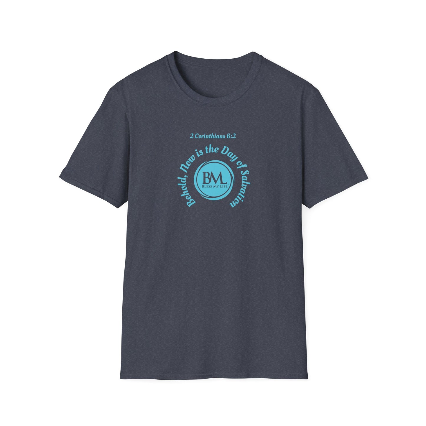 2 Corinthians 6:2 behold, now is the day of salvation, Aqua Blue Logo, Unisex Triblend Tee, A daily reminder that Salvation through Jesus is TODAY!