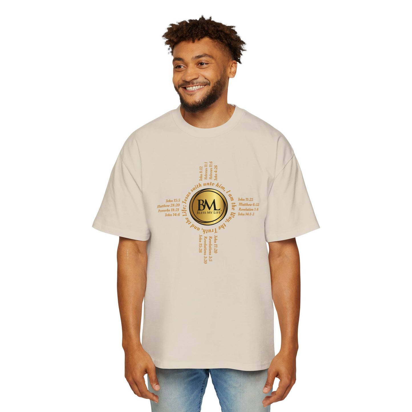 A New Mexican Favorite, Strength in Christ Performance Tee with Biblical Scriptures surrounding BML logo and in the form of the famed & respected Zia Pueblo Symbol