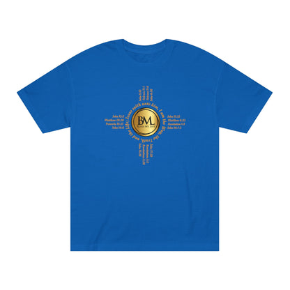 A New Mexican Favorite, Eternal Grace Classic Tee with Biblical Scriptures surrounding BML logo and in the form of the famed & respected Zia Pueblo Symbol