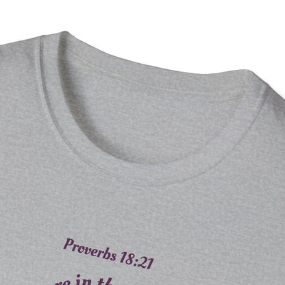 Proverbs 18:21 Death and life are in the power of the tongue, Purple Logo, Unisex Triblend Tee, A daily reminder to speak, think, and act as positively as possible.