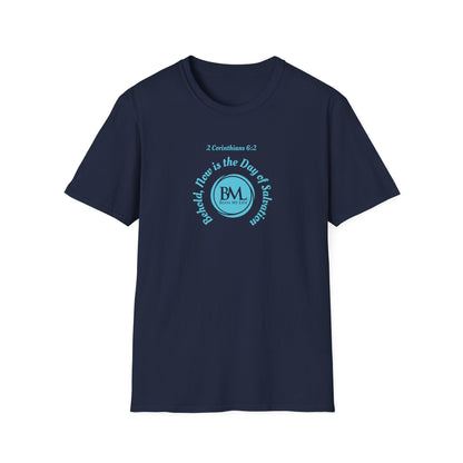 2 Corinthians 6:2 behold, now is the day of salvation, Aqua Blue Logo, Unisex Triblend Tee, A daily reminder that Salvation through Jesus is TODAY!