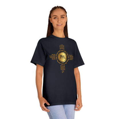 A New Mexican Favorite, Eternal Grace Classic Tee with Biblical Scriptures surrounding BML logo and in the form of the famed & respected Zia Pueblo Symbol