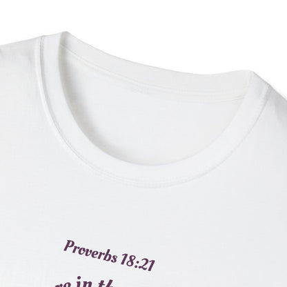 Proverbs 18:21 Death and life are in the power of the tongue, Purple Logo, Unisex Triblend Tee, A daily reminder to speak, think, and act as positively as possible.