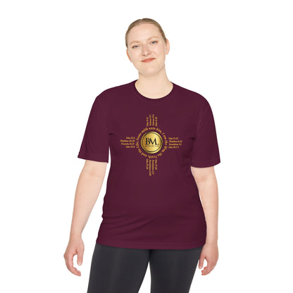 A New Mexican Favorite, King’s Strength Heavy Tee with Biblical Scriptures surrounding BML logo and in the form of the famed & respected Zia Pueblo Symbol