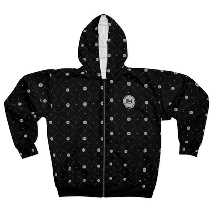 Unisex Zip Hoodie – BML All-Over Pattern Design