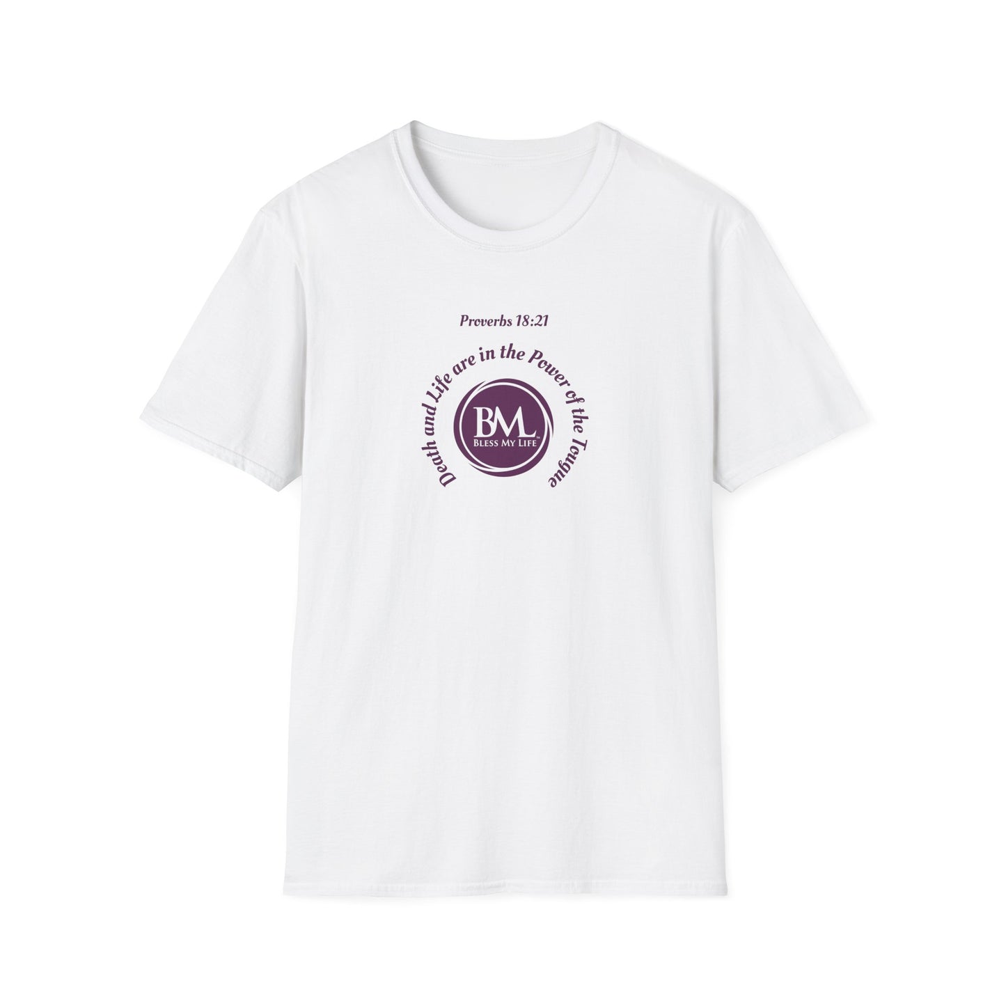 Proverbs 18:21 Death and life are in the power of the tongue, Purple Logo, Unisex Triblend Tee, A daily reminder to speak, think, and act as positively as possible.