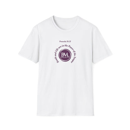 Proverbs 18:21 Death and life are in the power of the tongue, Purple Logo, Unisex Triblend Tee, A daily reminder to speak, think, and act as positively as possible.