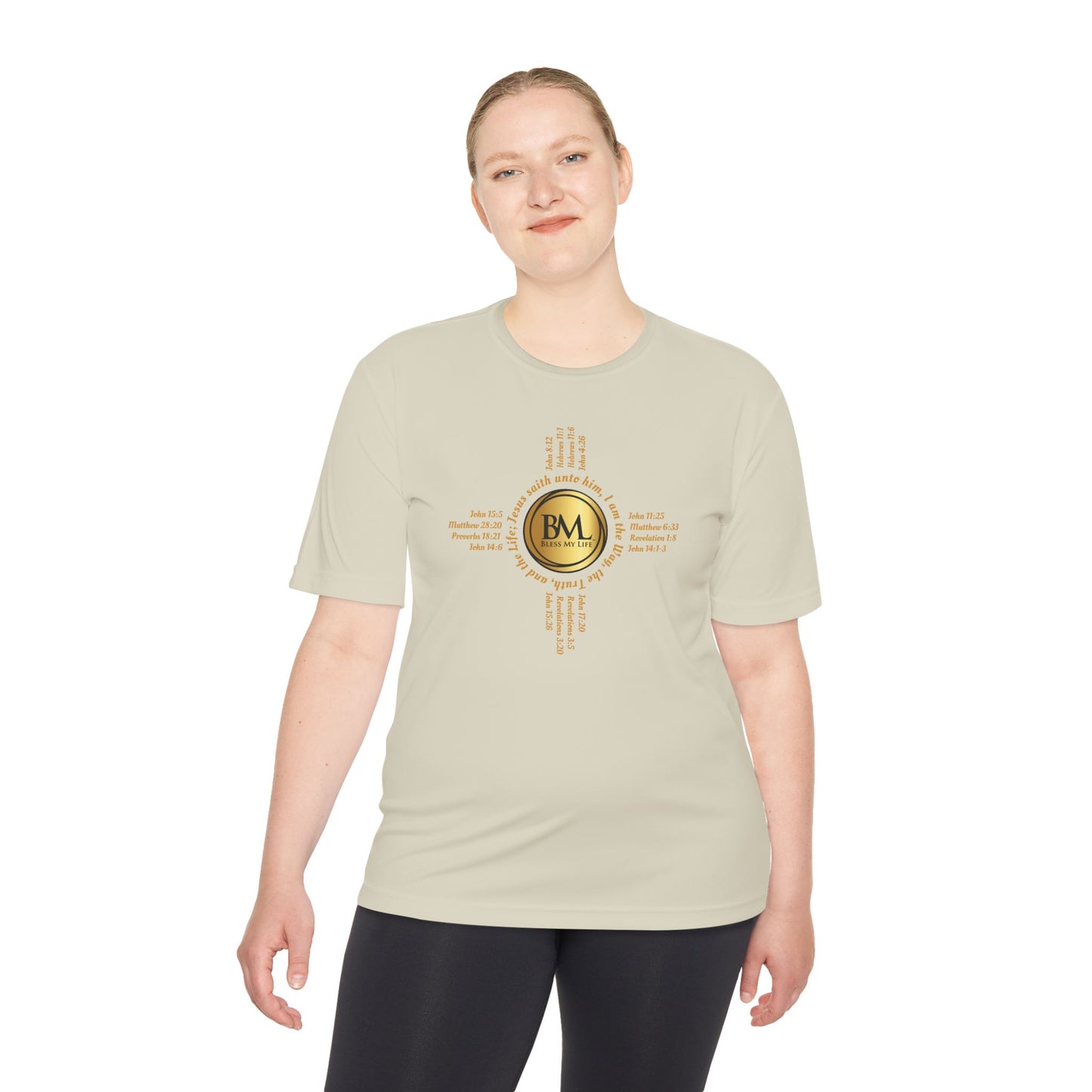 A New Mexican Favorite, King’s Strength Heavy Tee with Biblical Scriptures surrounding BML logo and in the form of the famed & respected Zia Pueblo Symbol