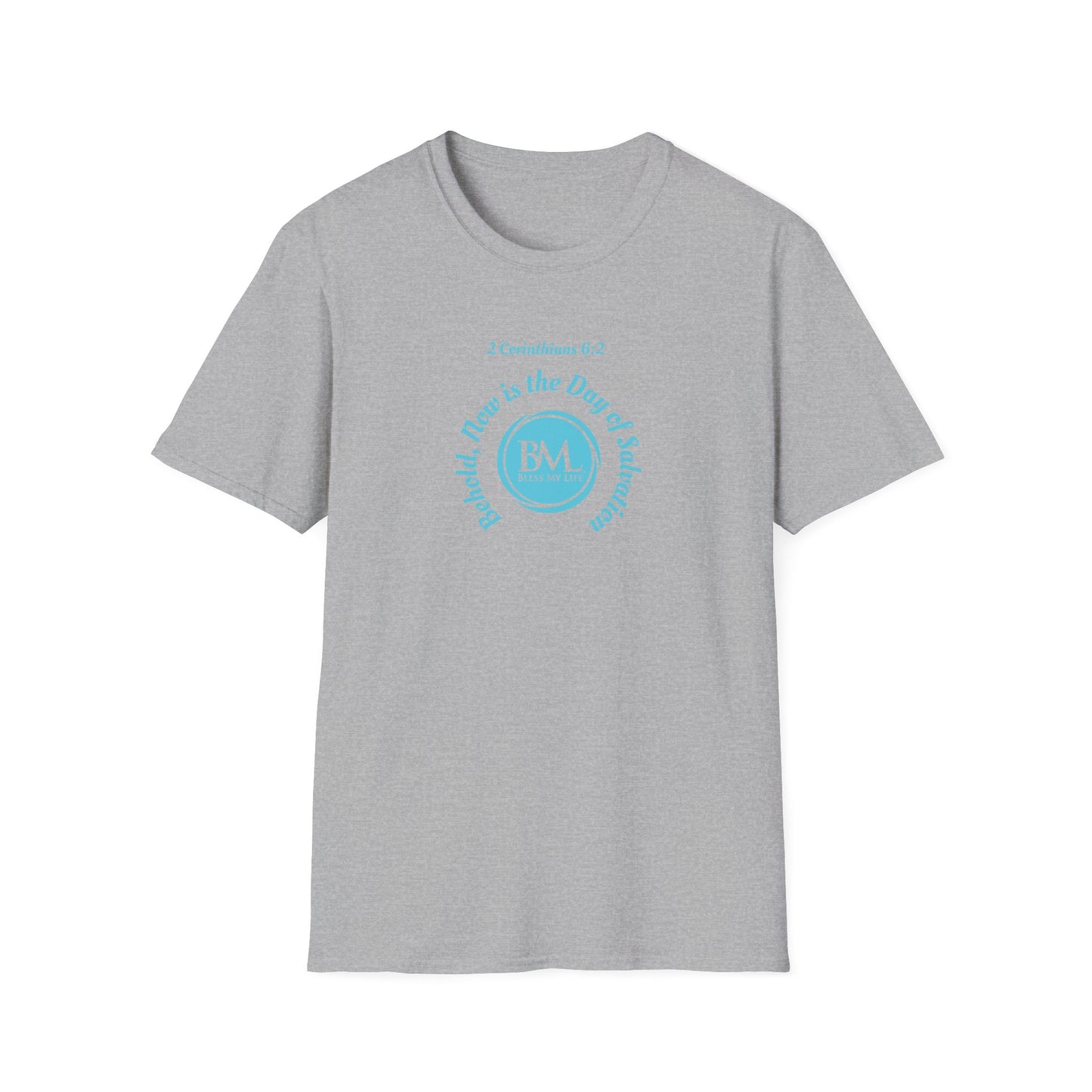 2 Corinthians 6:2 behold, now is the day of salvation, Aqua Blue Logo, Unisex Triblend Tee, A daily reminder that Salvation through Jesus is TODAY!