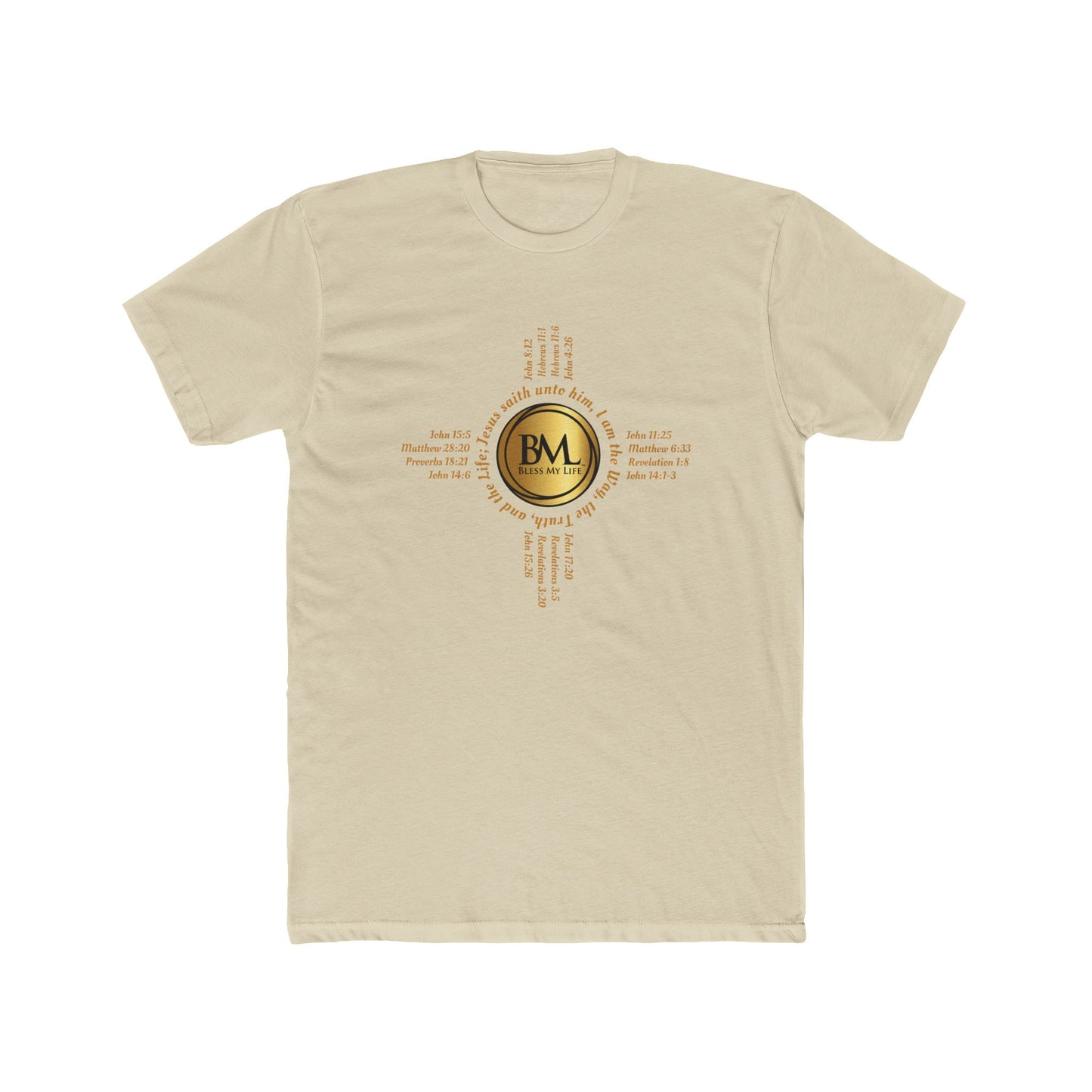 A New Mexican Favorite, Kingdom Comfort Cotton Crew with Biblical Scriptures surrounding BML logo and in the form of the famed & respected Zia Pueblo Symbol