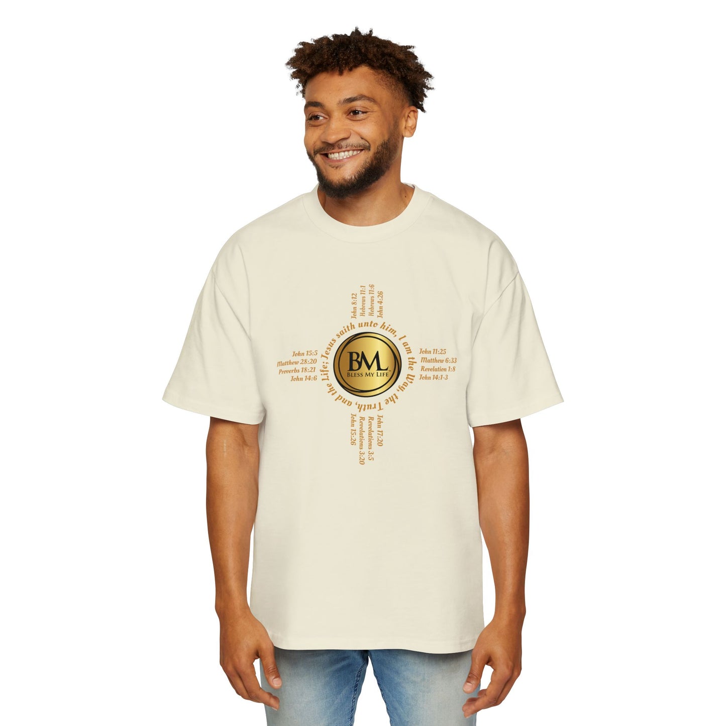 A New Mexican Favorite, Strength in Christ Performance Tee with Biblical Scriptures surrounding BML logo and in the form of the famed & respected Zia Pueblo Symbol