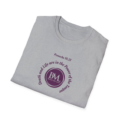 Proverbs 18:21 Death and life are in the power of the tongue, Purple Logo, Unisex Triblend Tee, A daily reminder to speak, think, and act as positively as possible.