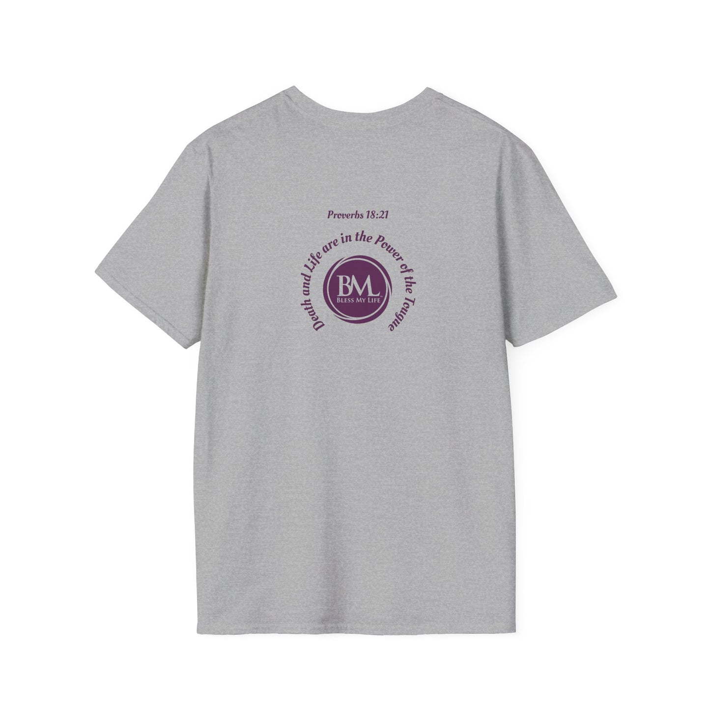 Proverbs 18:21 Death and life are in the power of the tongue, Purple Logo, Unisex Triblend Tee, A daily reminder to speak, think, and act as positively as possible.