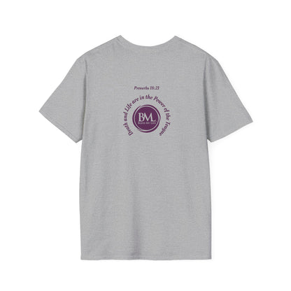 Proverbs 18:21 Death and life are in the power of the tongue, Purple Logo, Unisex Triblend Tee, A daily reminder to speak, think, and act as positively as possible.