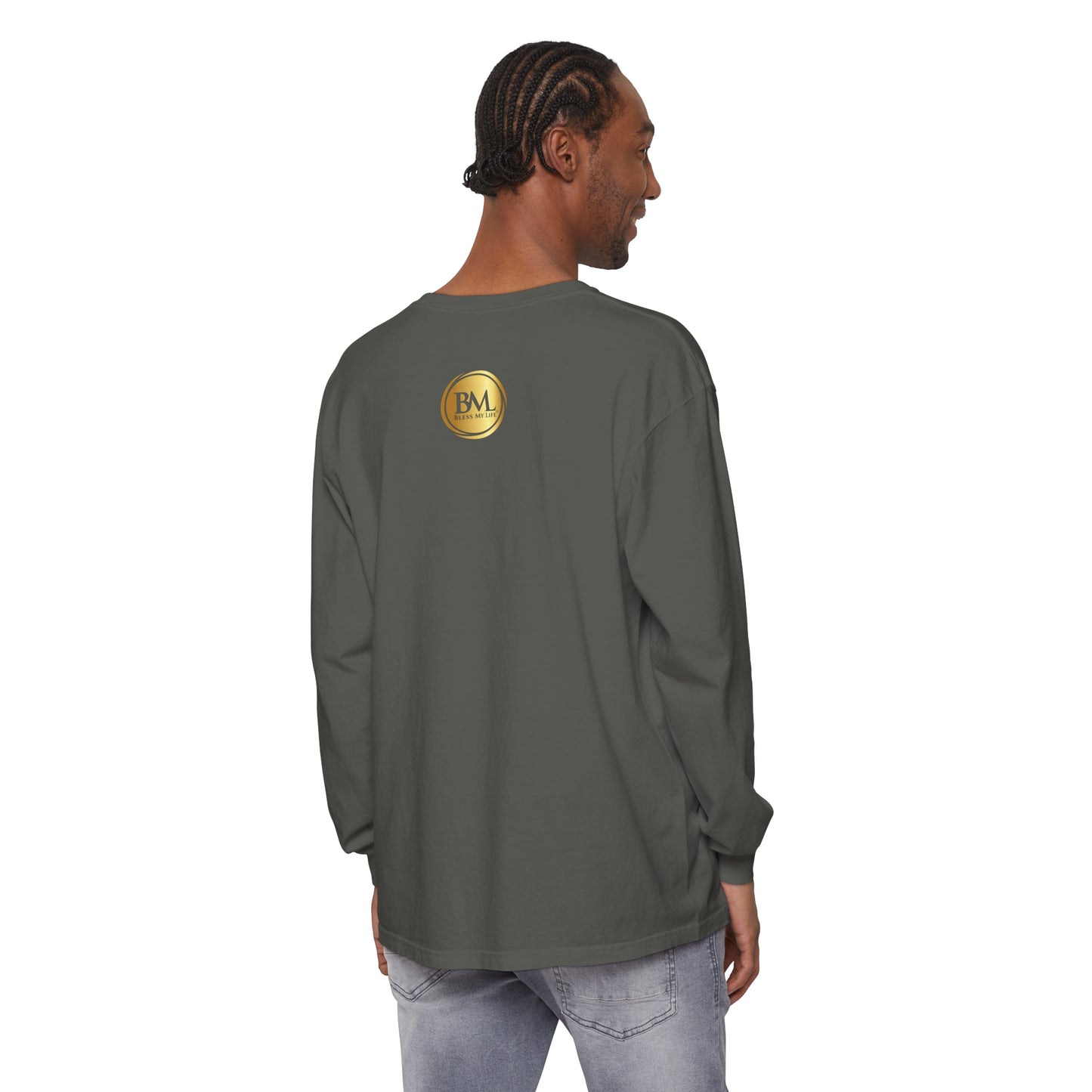 BML Faith Unisex Long Sleeve – Yesua and Cross, Garment-Dyed