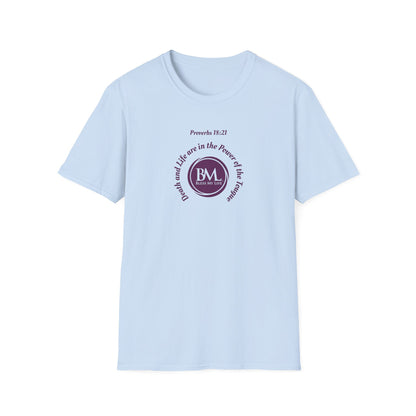 Proverbs 18:21 Death and life are in the power of the tongue, Purple Logo, Unisex Triblend Tee, A daily reminder to speak, think, and act as positively as possible.