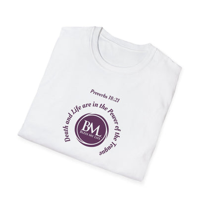 Proverbs 18:21 Death and life are in the power of the tongue, Purple Logo, Unisex Triblend Tee, A daily reminder to speak, think, and act as positively as possible.